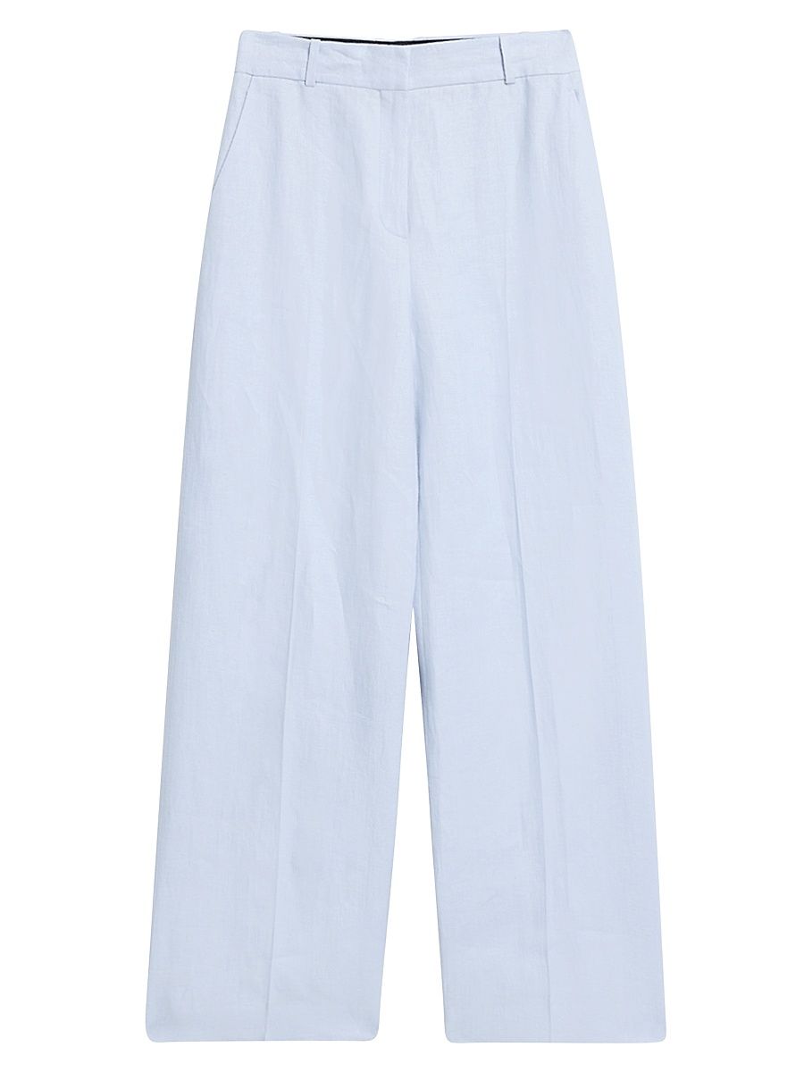 Women's Soho Linen Twill Straight-Leg Trousers - Light Blue - Size 12