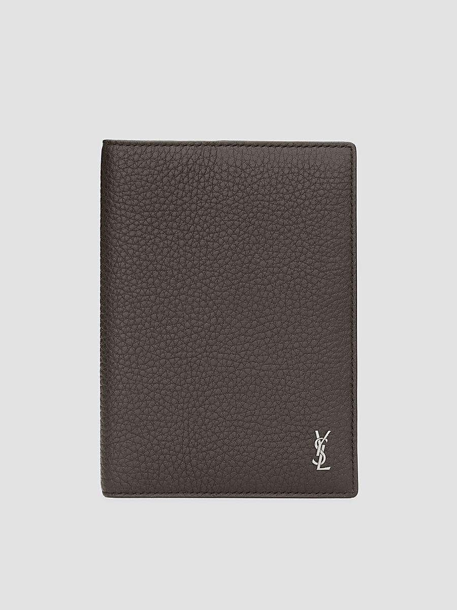 Saint Laurent Tiny Cassandre Passport Case in Grained Leather - Urban Grey