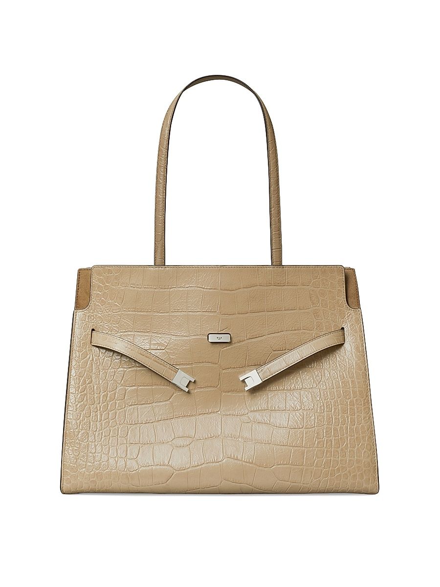 Women's Lee Radziwill Croc-Embossed Leather Tote Bag - Ginger Leaf