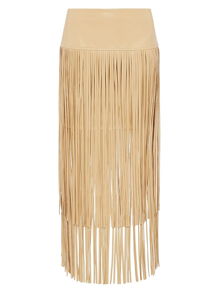 Women's Karolina Fringe Vegan Leather Skirt - Croissant - Size 14