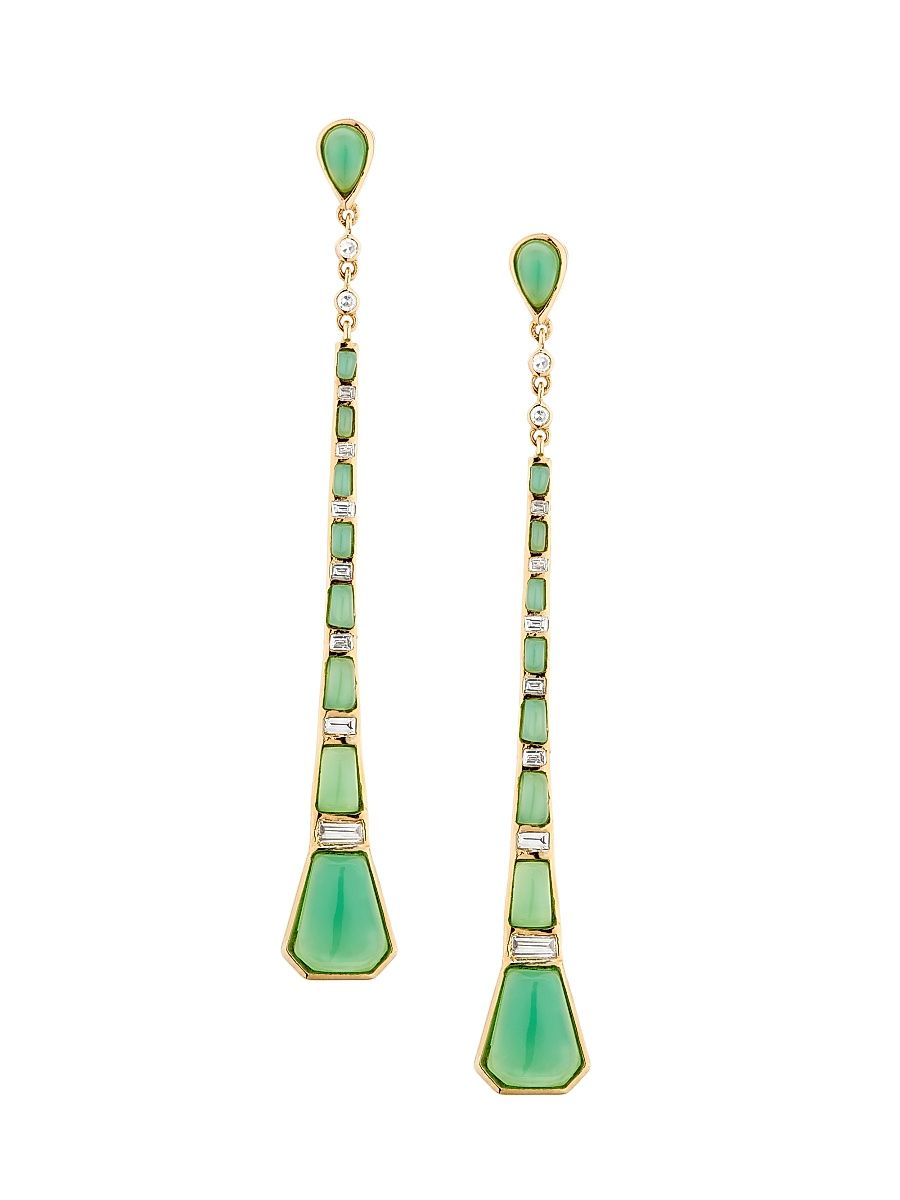 Women's 14K Yellow Gold, Chrysoprase & 0.4 TCW Diamond Drop Earrings - Yellow Gold