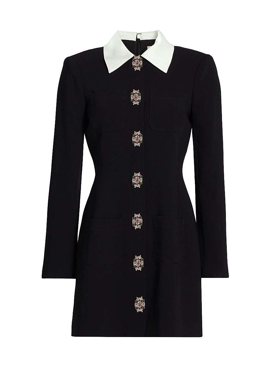 Women's Sheryl Crystal-Embellished Button-Front Shirtdress - Black Ivory - Size 14