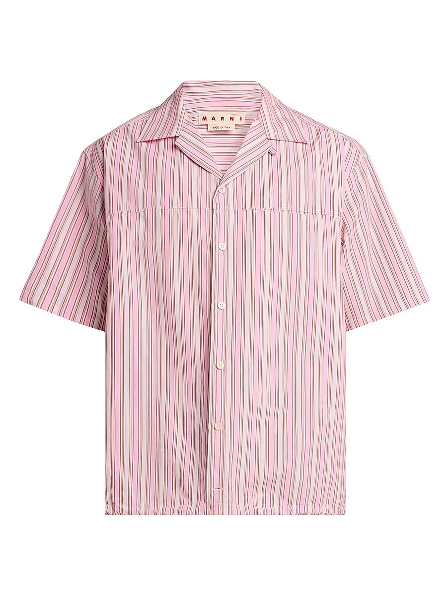 Men's Striped Cotton Poplin Oversized Button-Front Shirt - Rose - Size 38