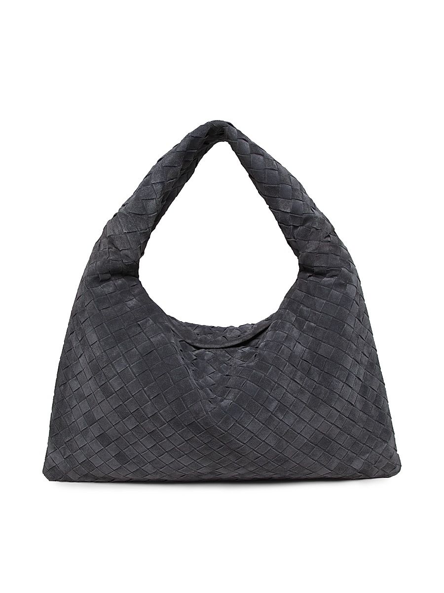 Women's Small Hop Intrecciato Suede Hobo Bag - Graphite Brass