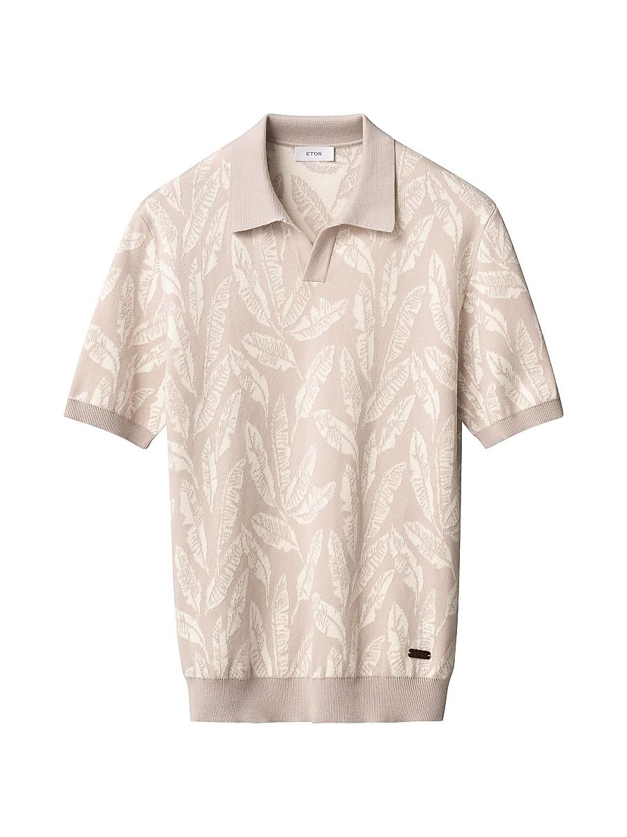 Men's Jacquard Knit Polo Sweater - Beige - Size XXL