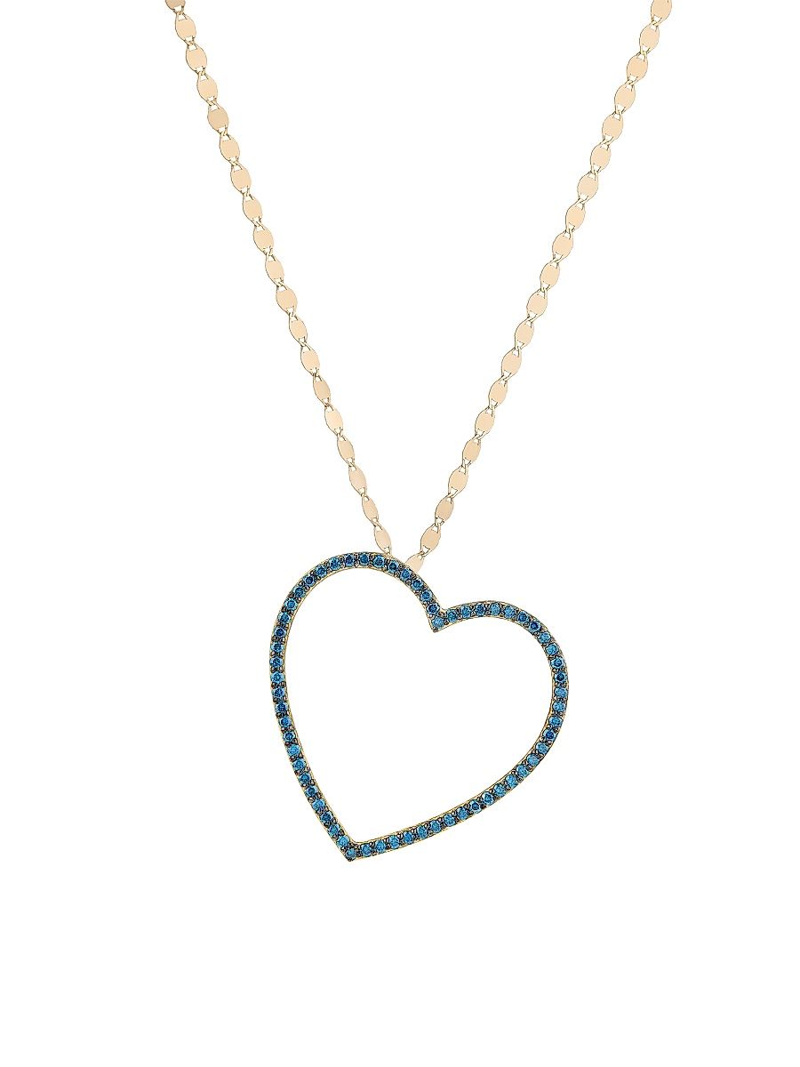 Women's 14K Yellow Gold & 0.62 TCW Blue Diamond Open Heart Pendant Necklace - Yellow Gold
