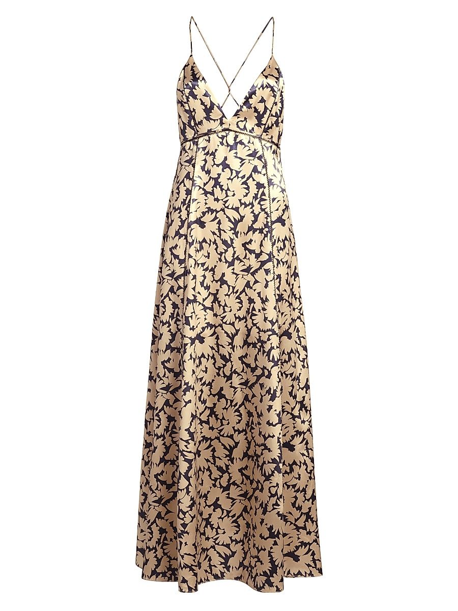 Women's Evie Printed Satin Cross-Back Maxi Dress - Magnolia - Size 8