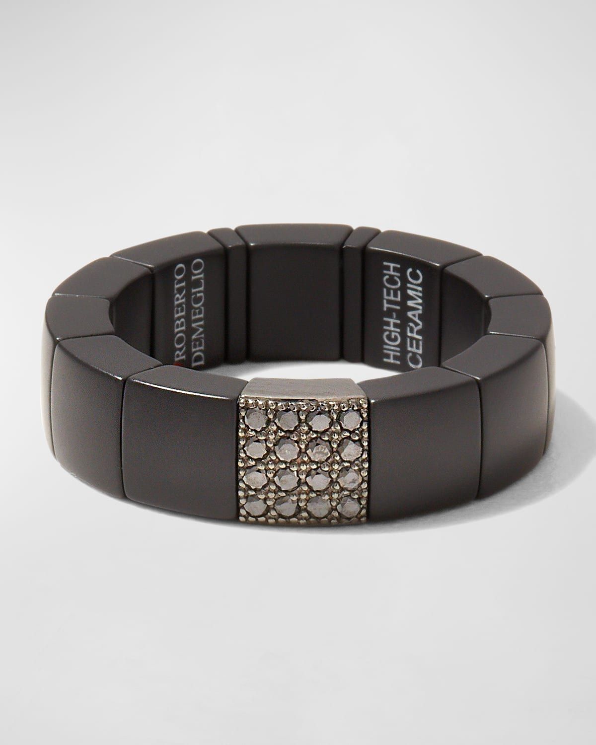 Men & apos;s Scacco Matte Black Ceramic Ring with Diamond Link