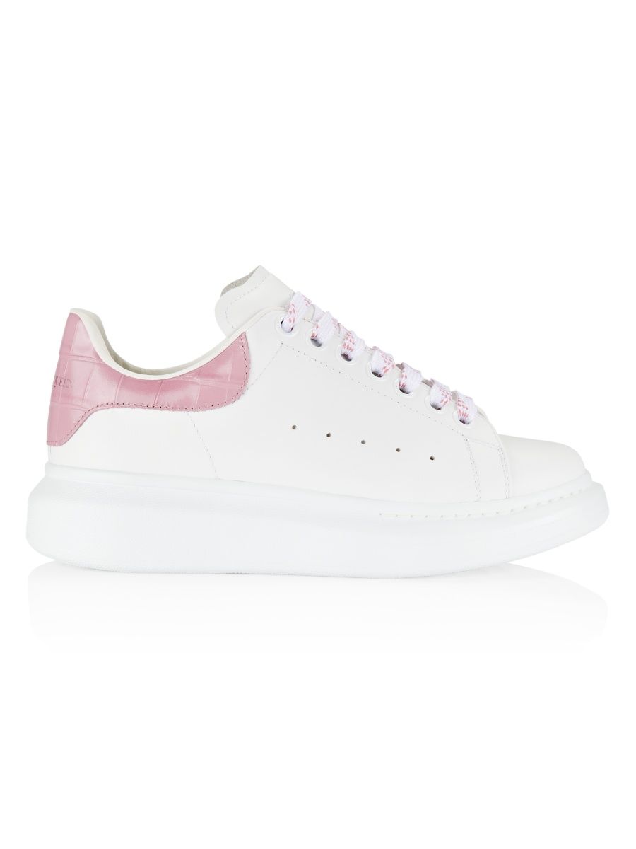 McQueen Women's Croc-Embossed Leather Counter Oversized Sneakers - White - Size 10.5