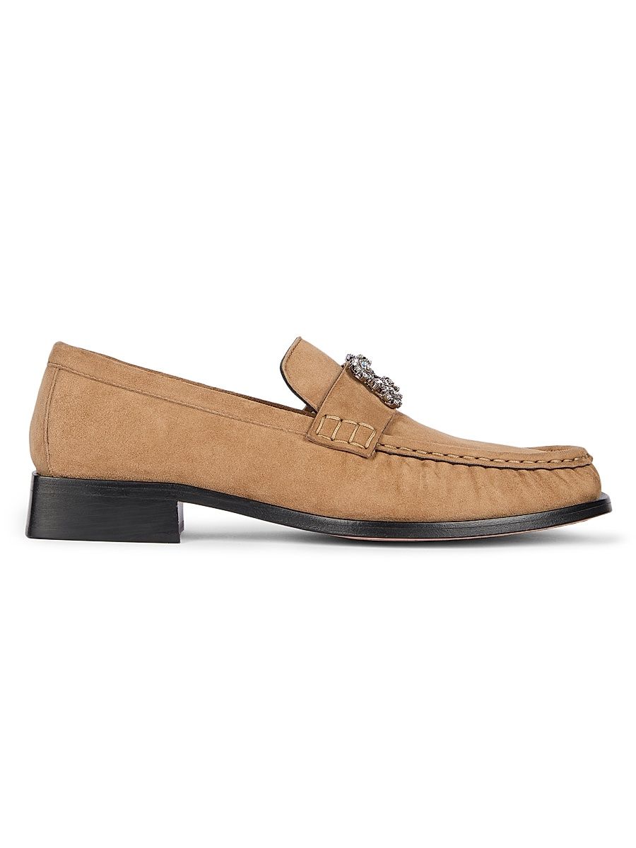 Women's Viv Moc 25MM Embellished Suede Loafers - Tabacco Chiaro - Size 10