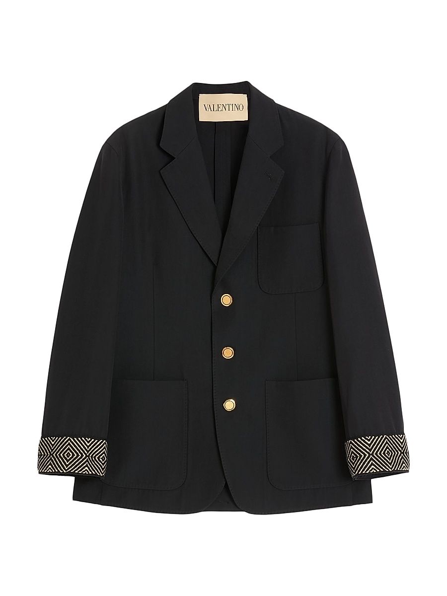 Men's Single-Breasted Wool and Cotton Jacket - Navy - Size 38