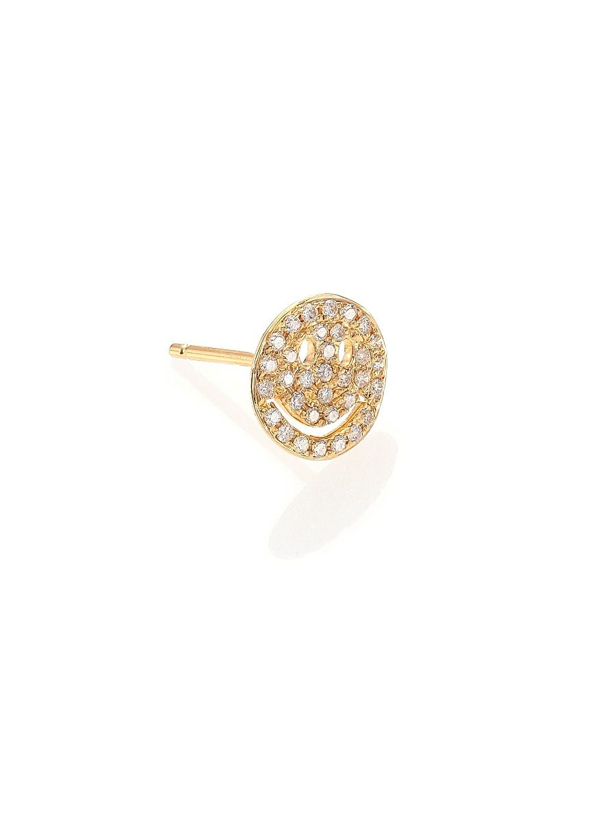 Women's Diamond & 14K Yellow Gold Happy Face Single Stud Earring - Gold