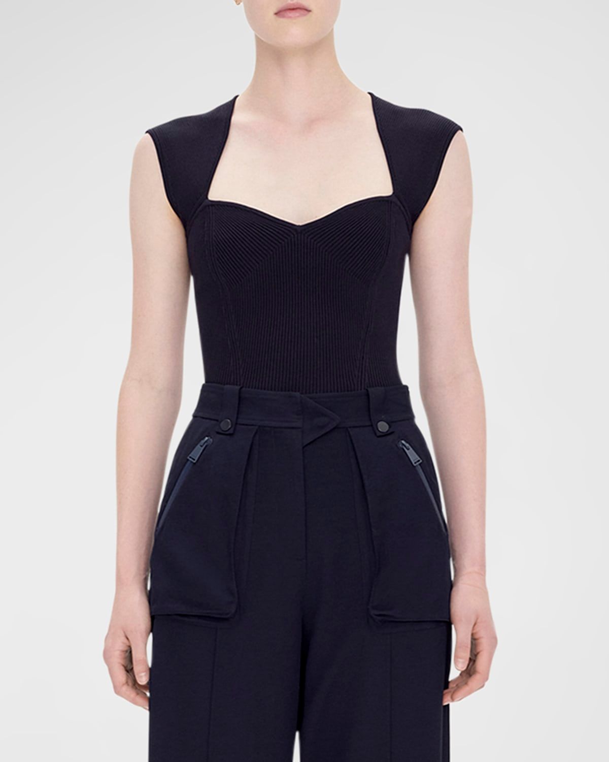 Abia Compact Rib Cap-Sleeve Crop Top