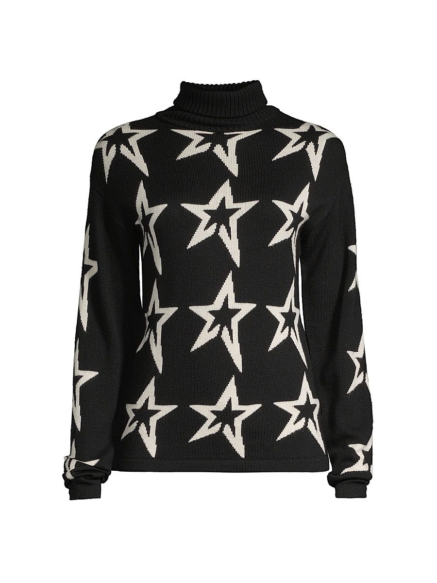 Women's Star Dust Wool Turtleneck Sweater - Black Snow - Size XL