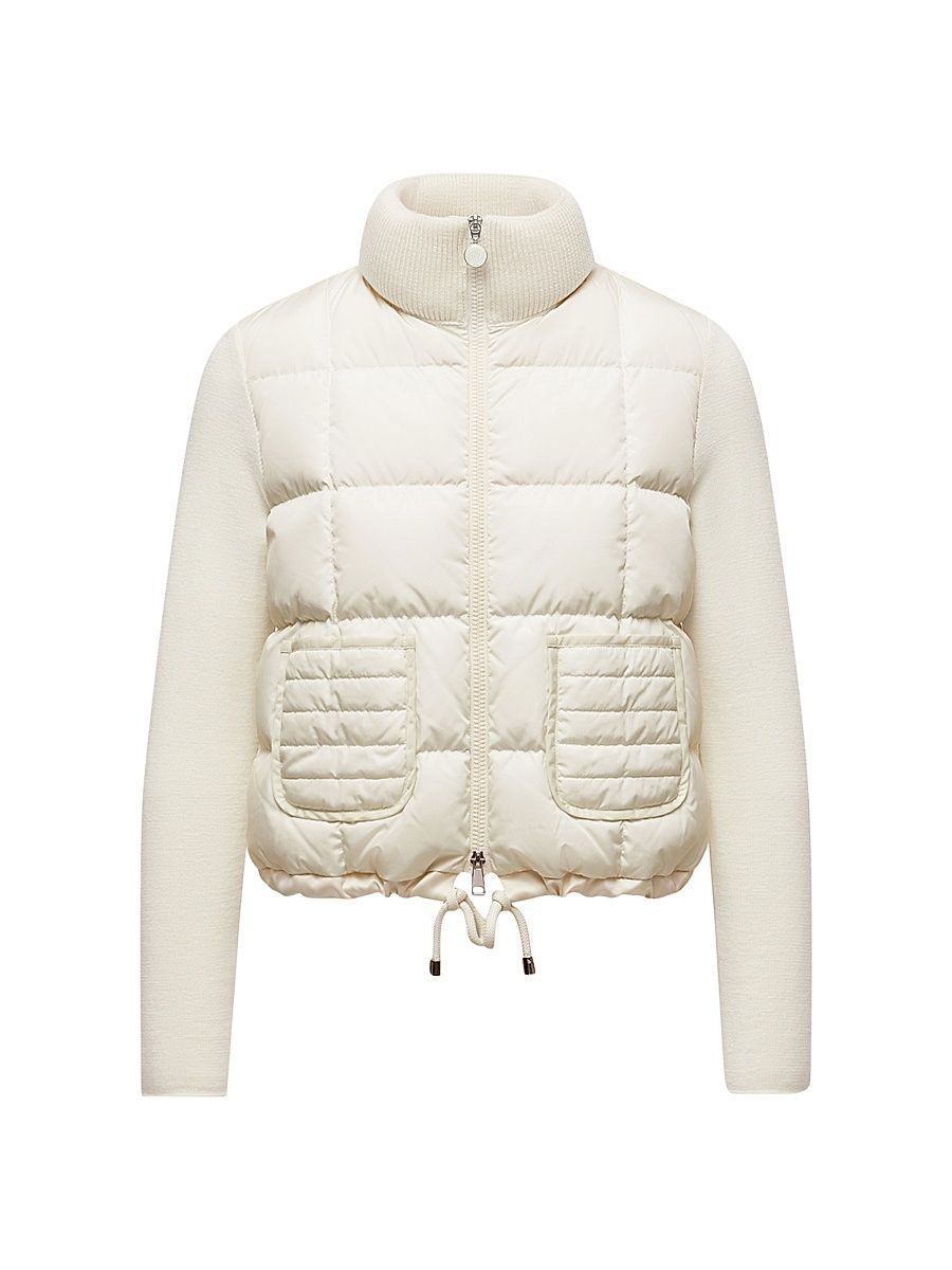 Women's Down-Filled Cardigan in Wool - White - Size XL