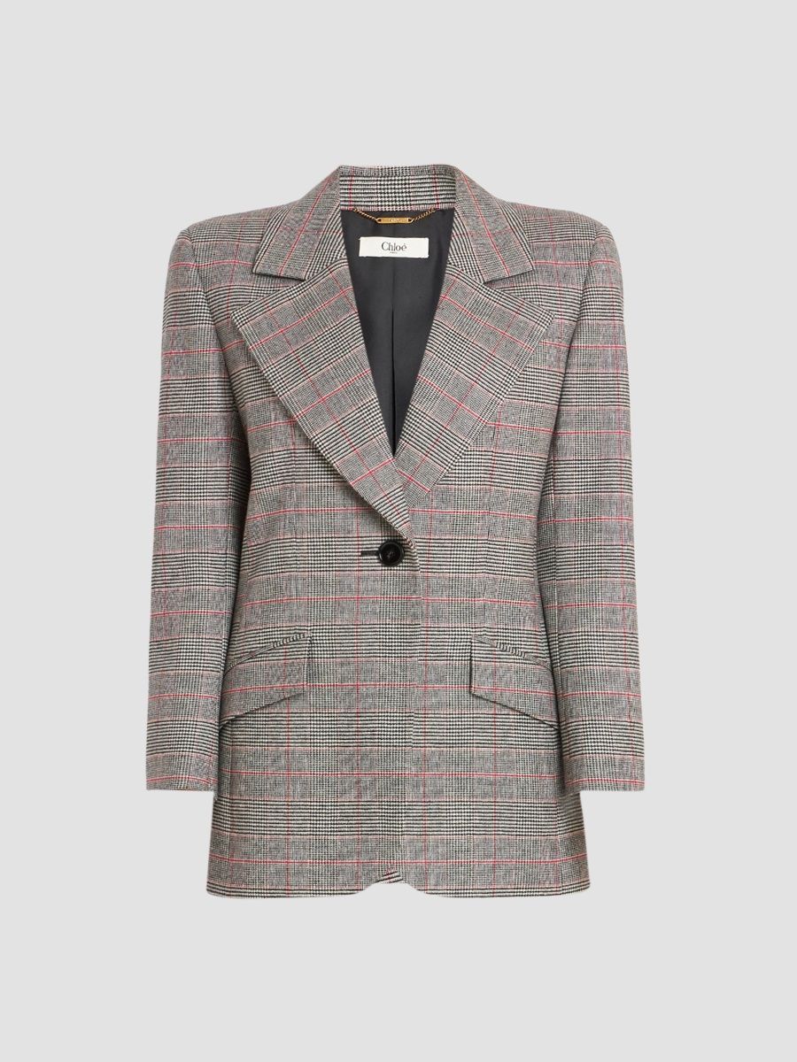 Women's Glen Check Wool-Blend Jacket - Black Red - Size 14