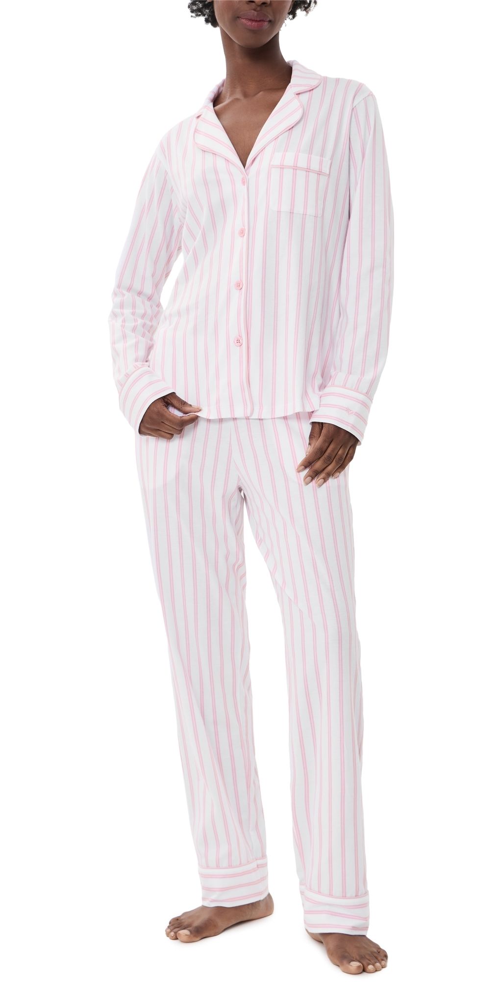 Petite Plume Luxe Pima Cotton Stripe Pajama Set White XL