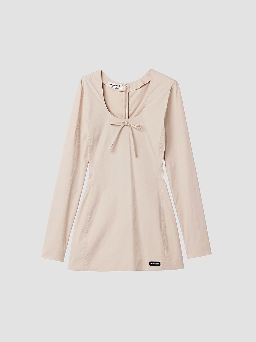Women's Stretch Poplin Mini Dress - Beige Khaki - Size 4