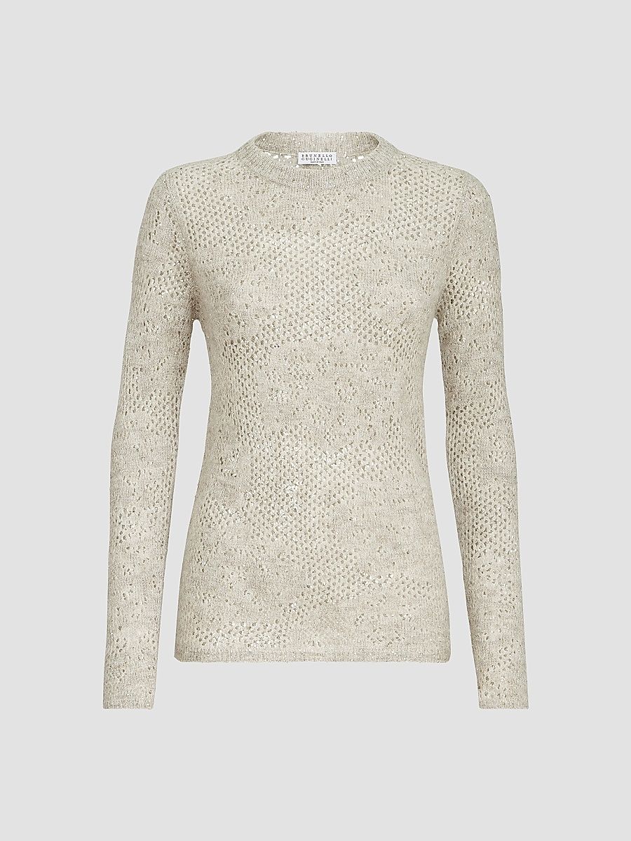 Women's Lace Flowers Sweater - Ivory - Size Medium