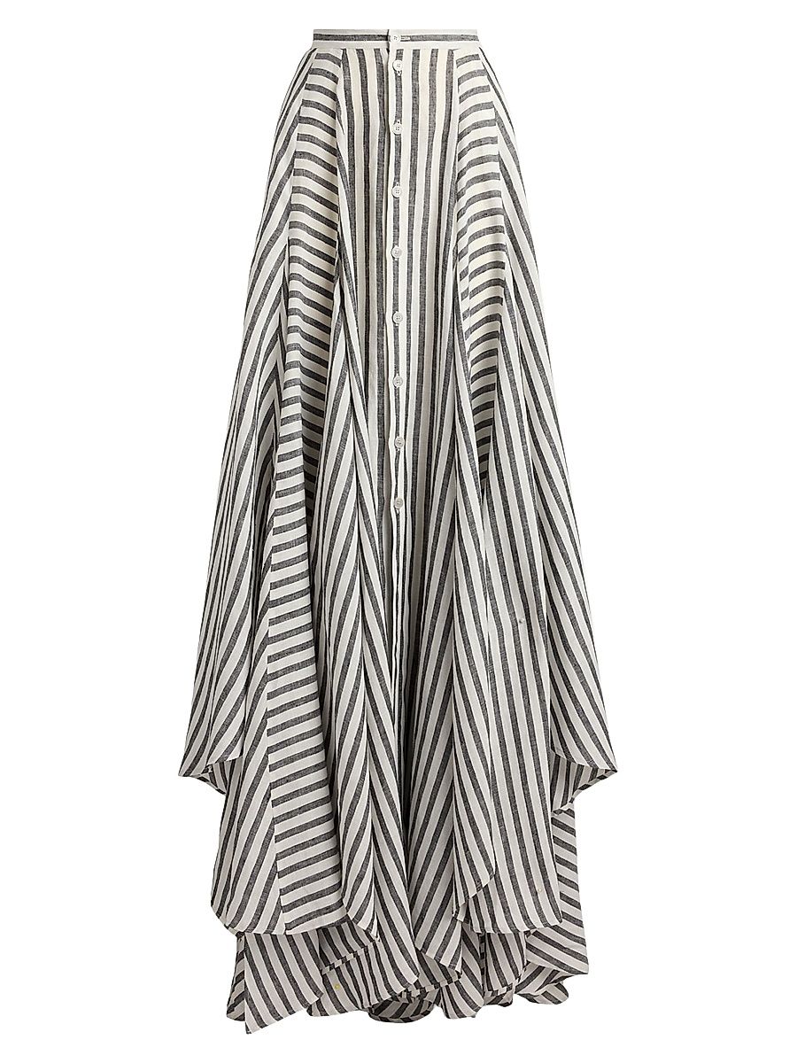 Women's Shamus Striped Linen Maxi Skirt - Black White - Size 4