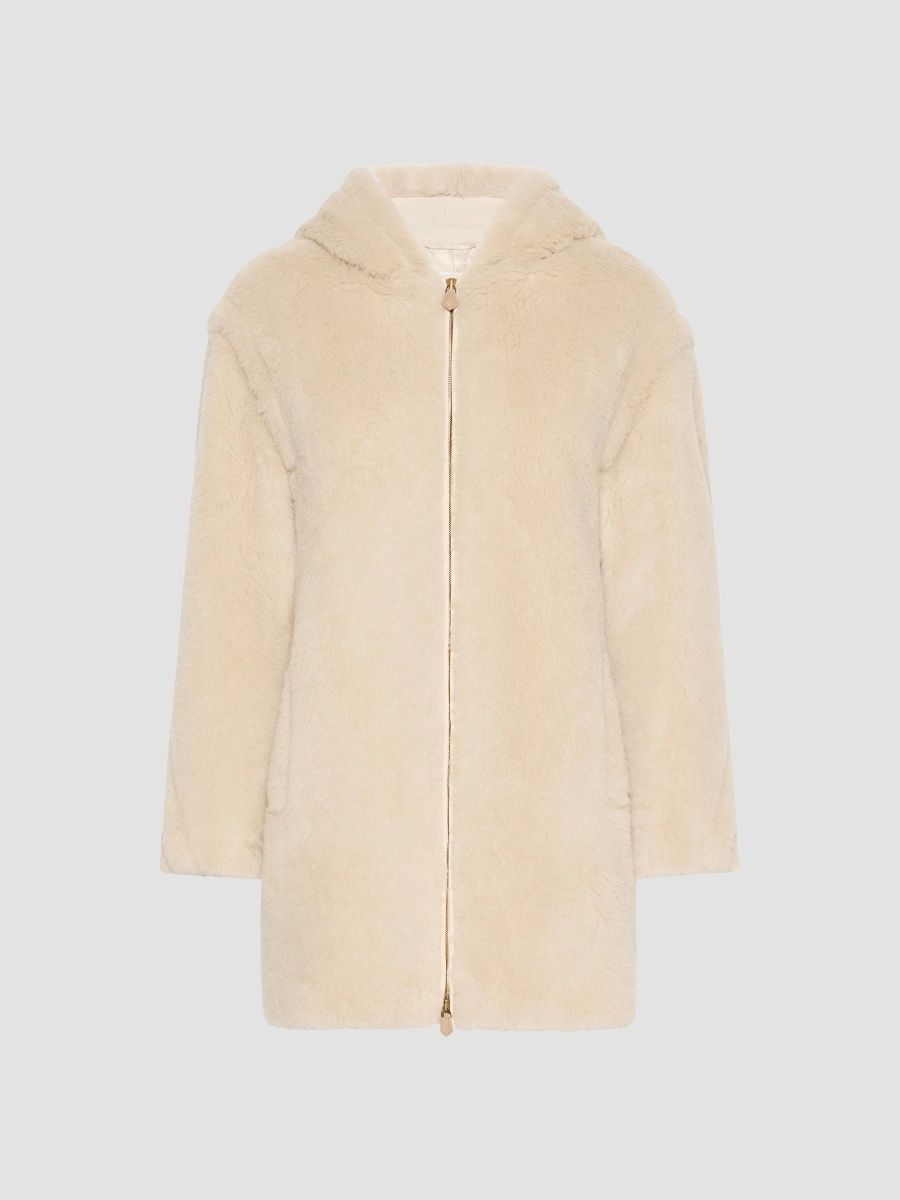 Max Mara Women's Alpaca and Wool Teddy Fabric Hooded Coat - Beige - Size 12