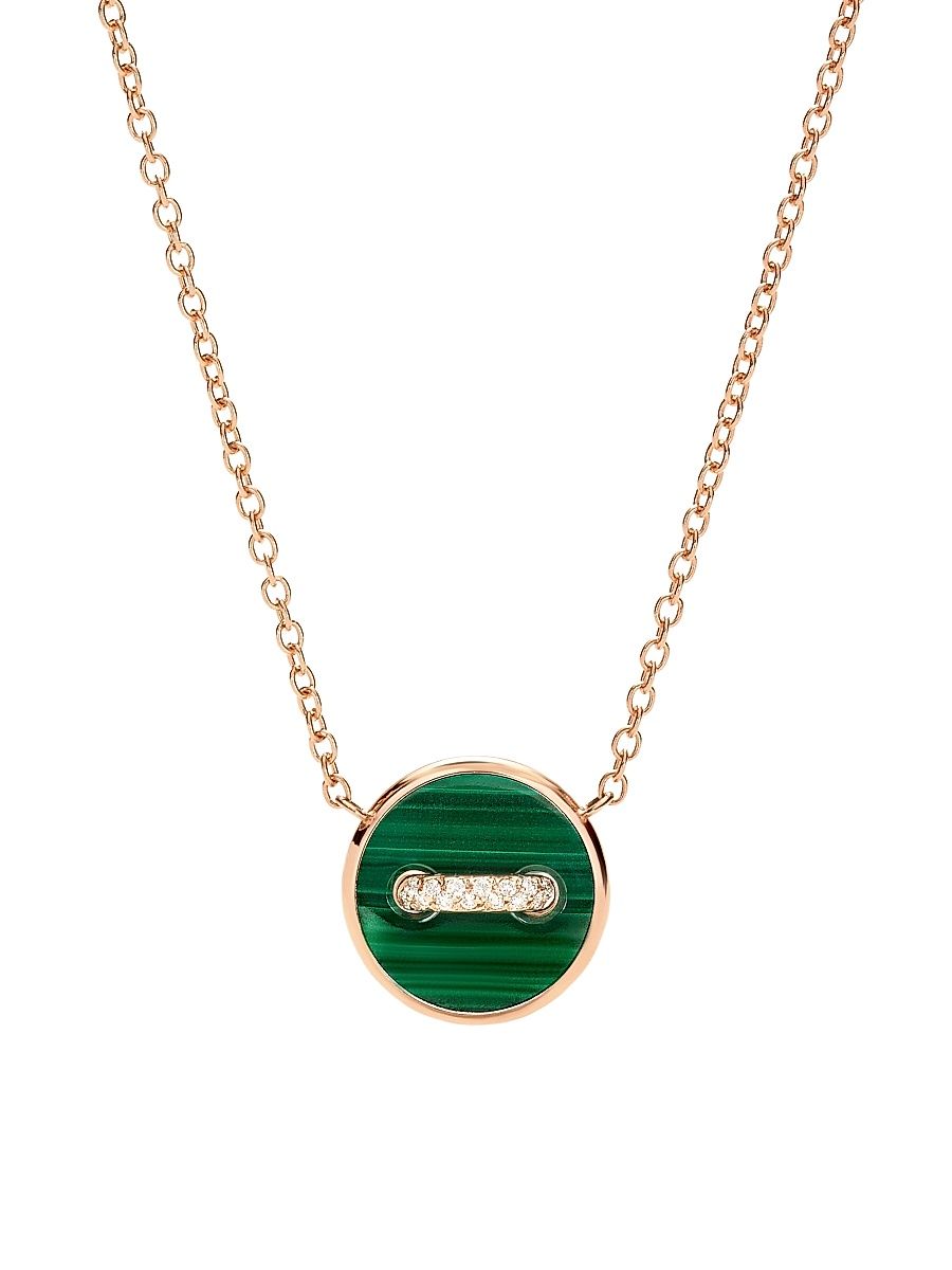 Women's Pom Pom Dot 18K Rose Gold, Malachite & 0.05 TCW Diamond Button Pendant Necklace - Rose Gold