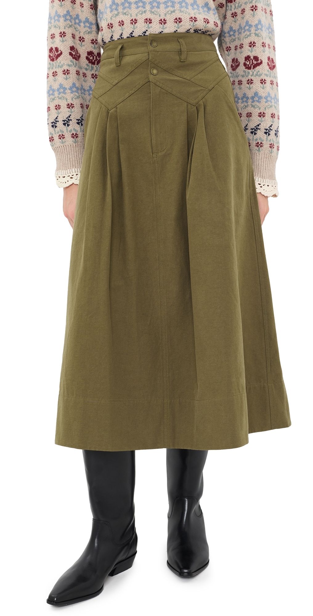 THE GREAT. The Field Skirt Olive 0