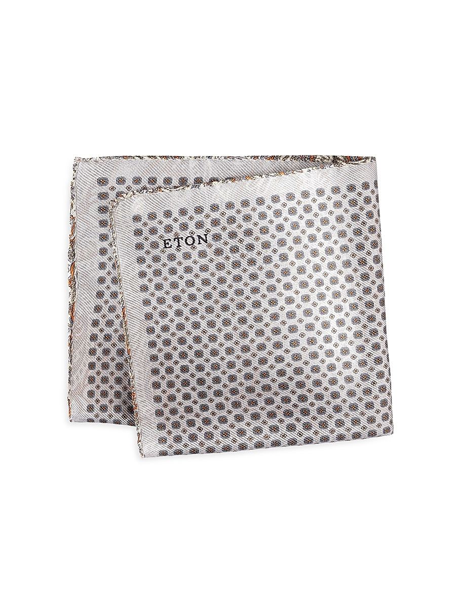 Men's Double Face Printed Silk Pocket Square - Grey