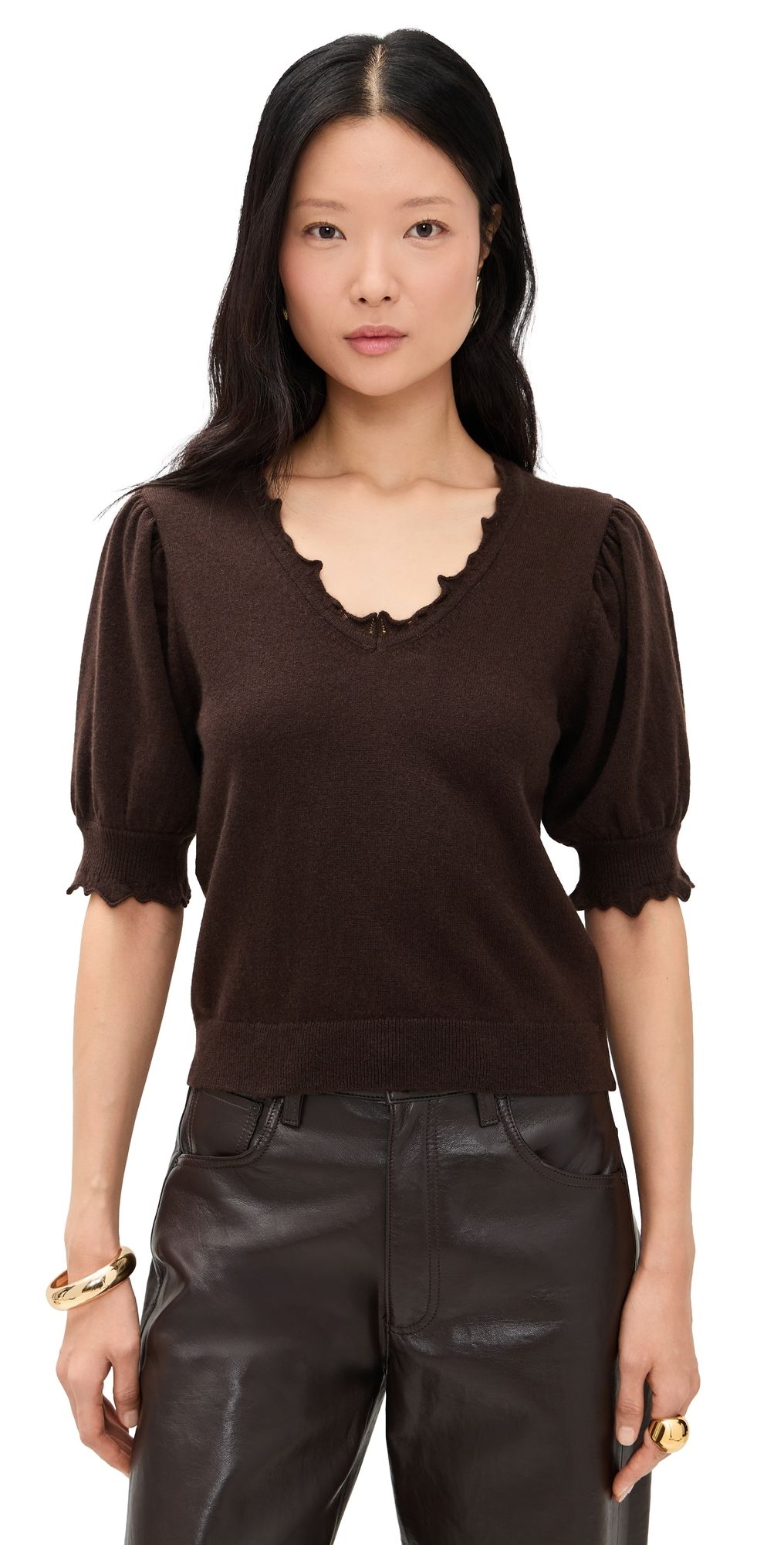 Ulla Johnson Polline Short Sleeve Cashmere Top Wenge L