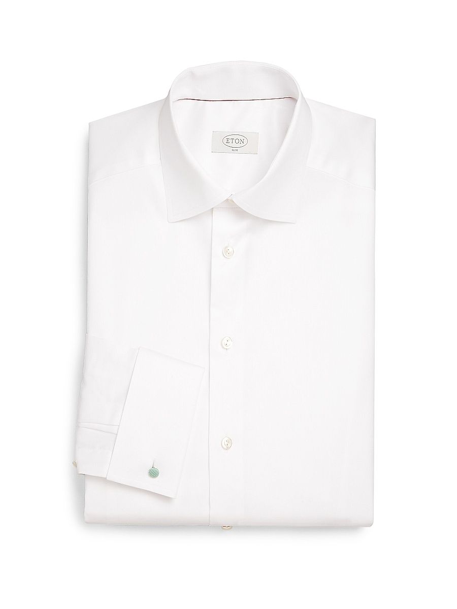 Men's Slim-Fit Cotton Twill Button-Front Shirt - White - Size 16.5