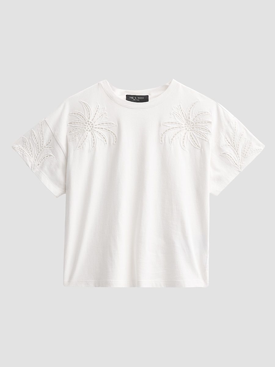 Women's Kelly Floral Cut-Out Boxy T-Shirt - White - Size XS