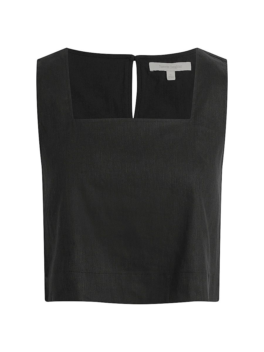 Women's The Abby Linen Top - Black - Size Large