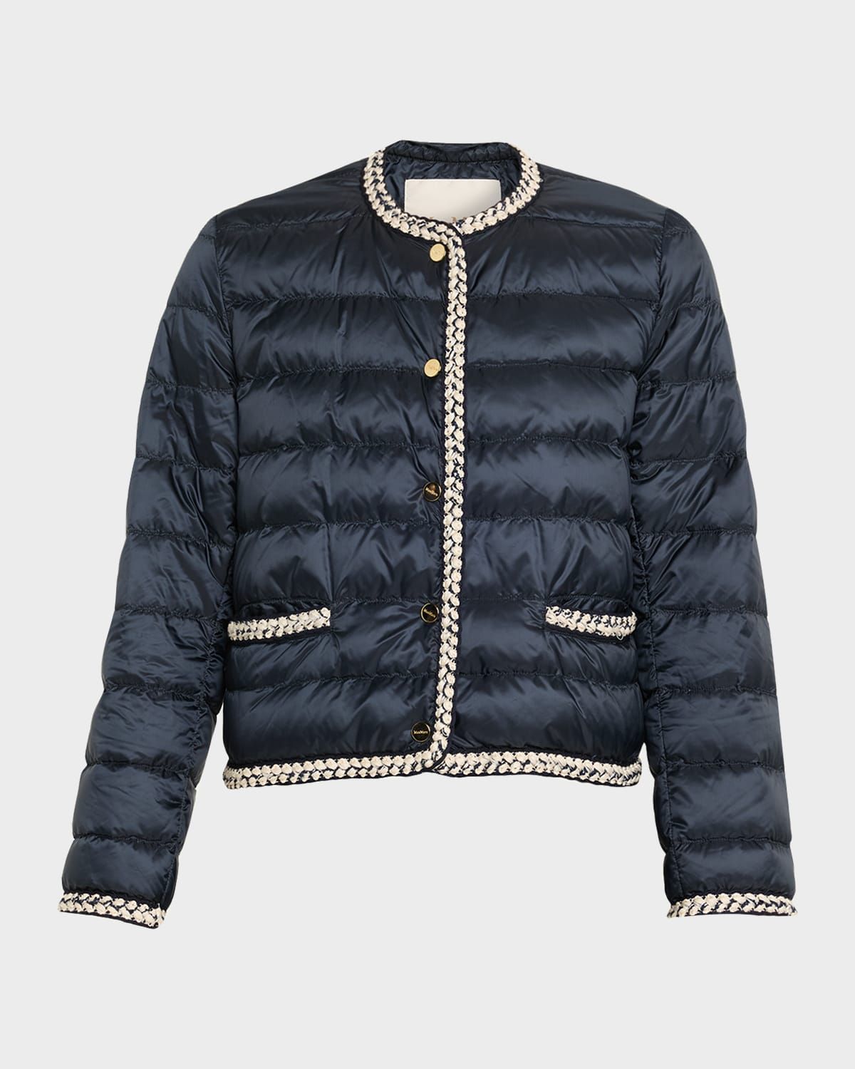 Quilted Braid-Trim Puffer Coat