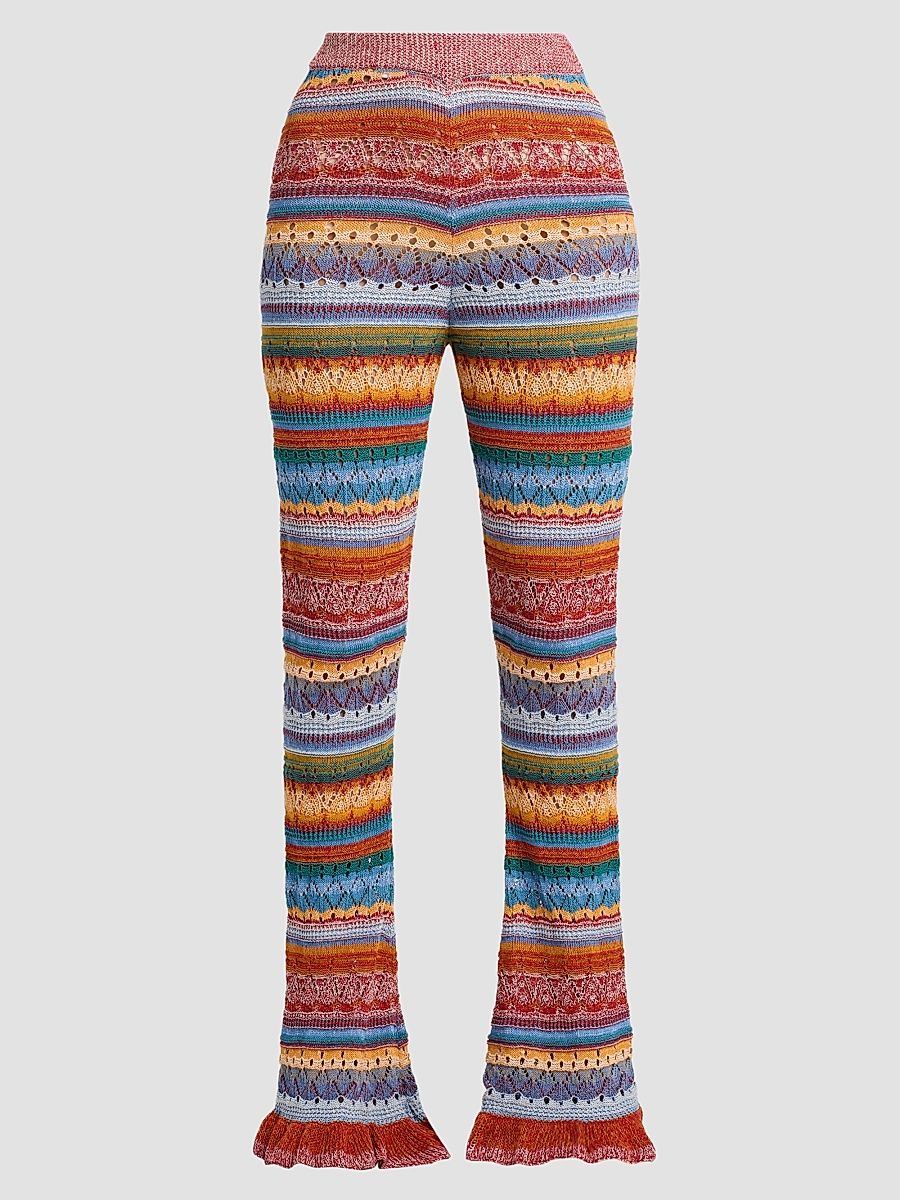 Women's Striped Pointelle Knit Trousers - Size 12