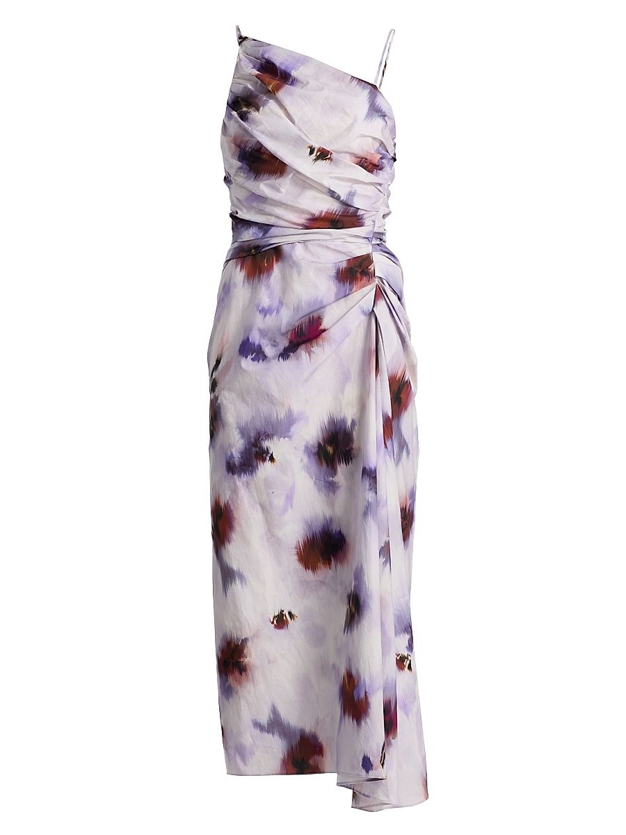 Women's Juno Floral Ruched Cotton Midi-Dress - Lilac Multi - Size 14