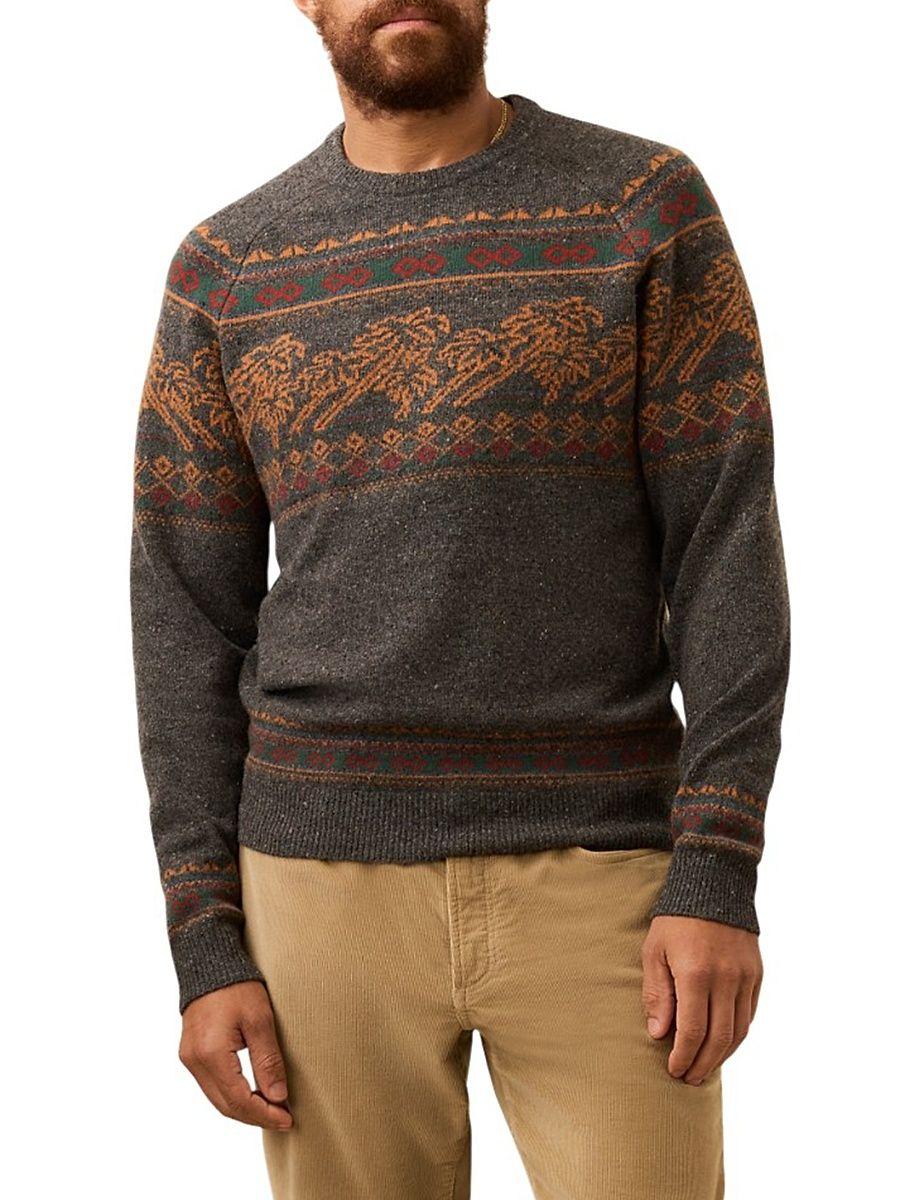 Men's Donegal-Effect Wool-Blend Crewneck Sweater - Charcoal Coast Fairisle - Size Small