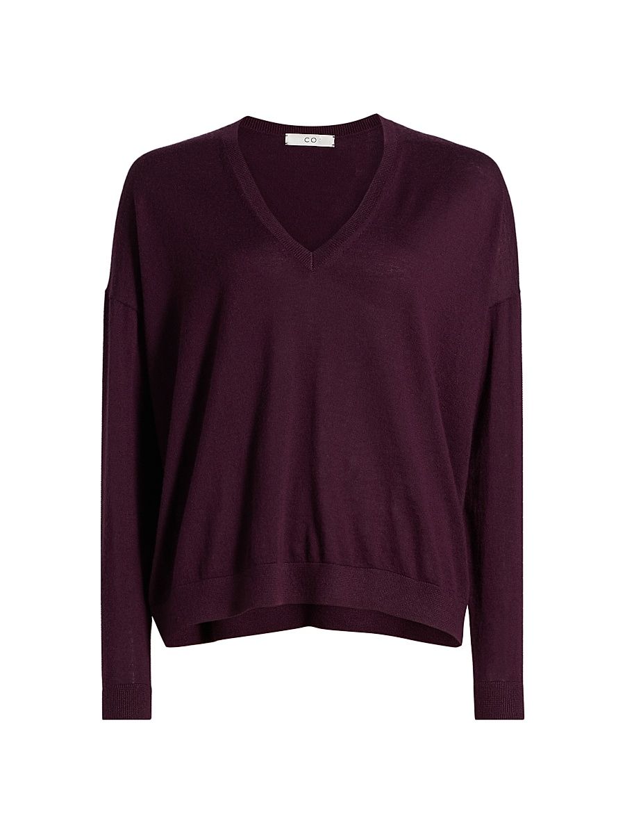 Women's V-Neck Cashmere Sweater - Aubergine - Size XL