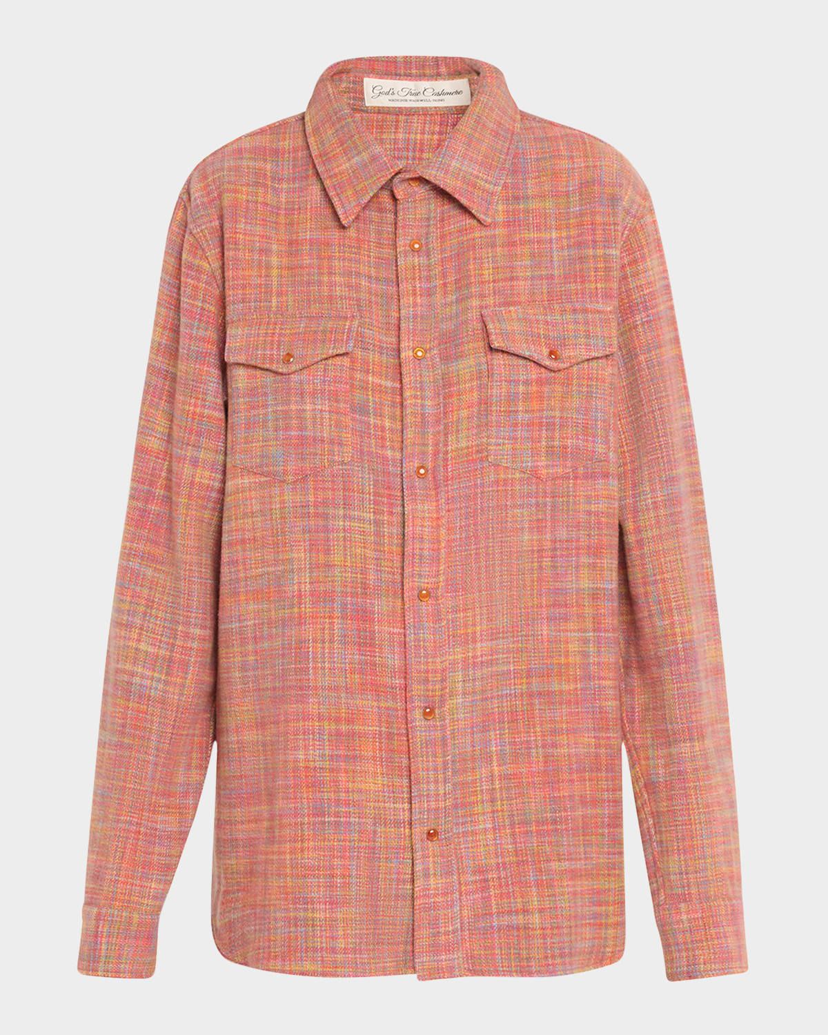 Flower Space Dye Tartan Cashmere Shirt Jacket