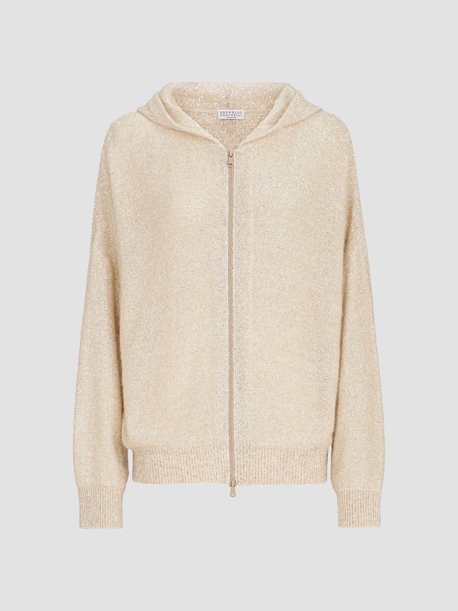 Brunello Cucinelli Women's Dazzling Texture Mohair and Wool Hooded Cardigan - Vanilla - Size XL