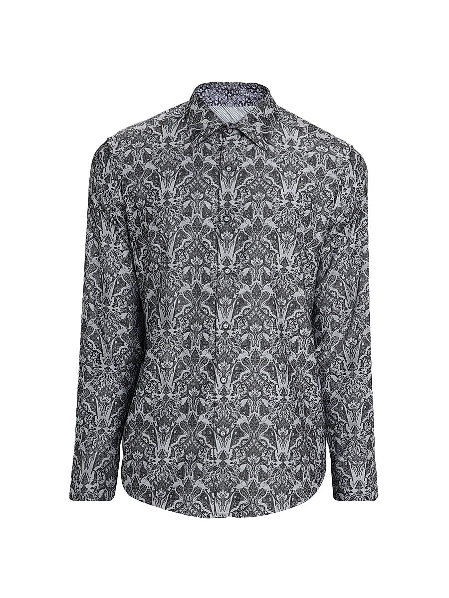 Men's Highland Damask Button-Front Shirt - Dark Grey - Size Large