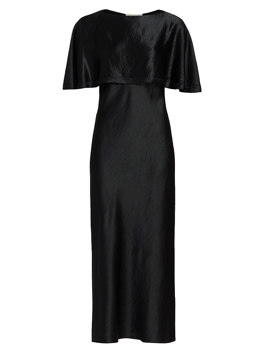 Women's Washed-Twill Cape-Sleeve Midi-Dress - Black - Size 12