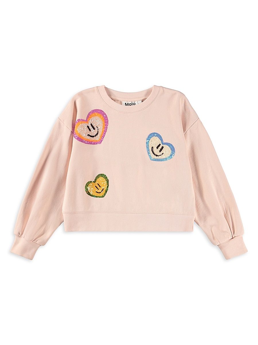 Little Girl's & Girl's Miki Sequined Heart Sweatshirt - Petal Blush - Size 12