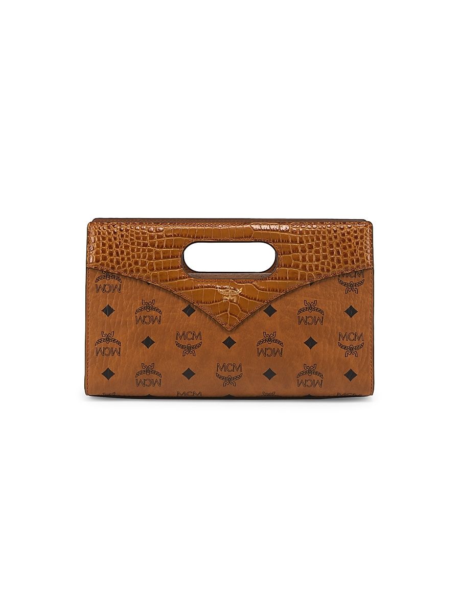 Women's Diamond Croc-Embossed Top Handle Bag - Cognac