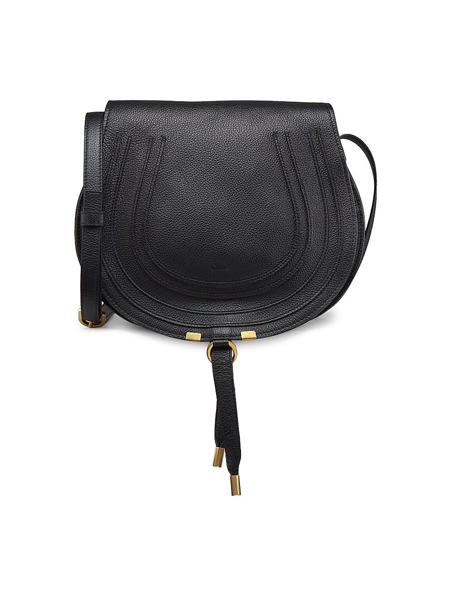 Women's Medium Marcie Leather Saddle Bag - Black