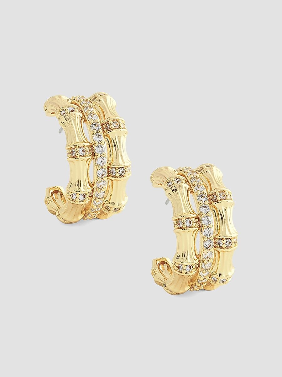 Women's Bamboo 18K-Gold-Plated & Cubic Zirconia Hoop Earrings - Gold