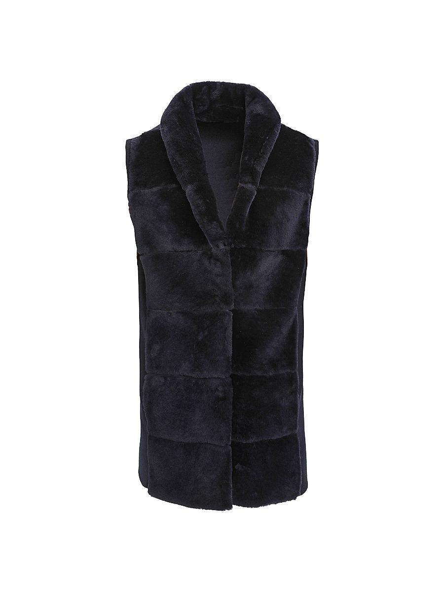 Women's Reversible Select Shearling Lamb Vest - Navy - Size Large