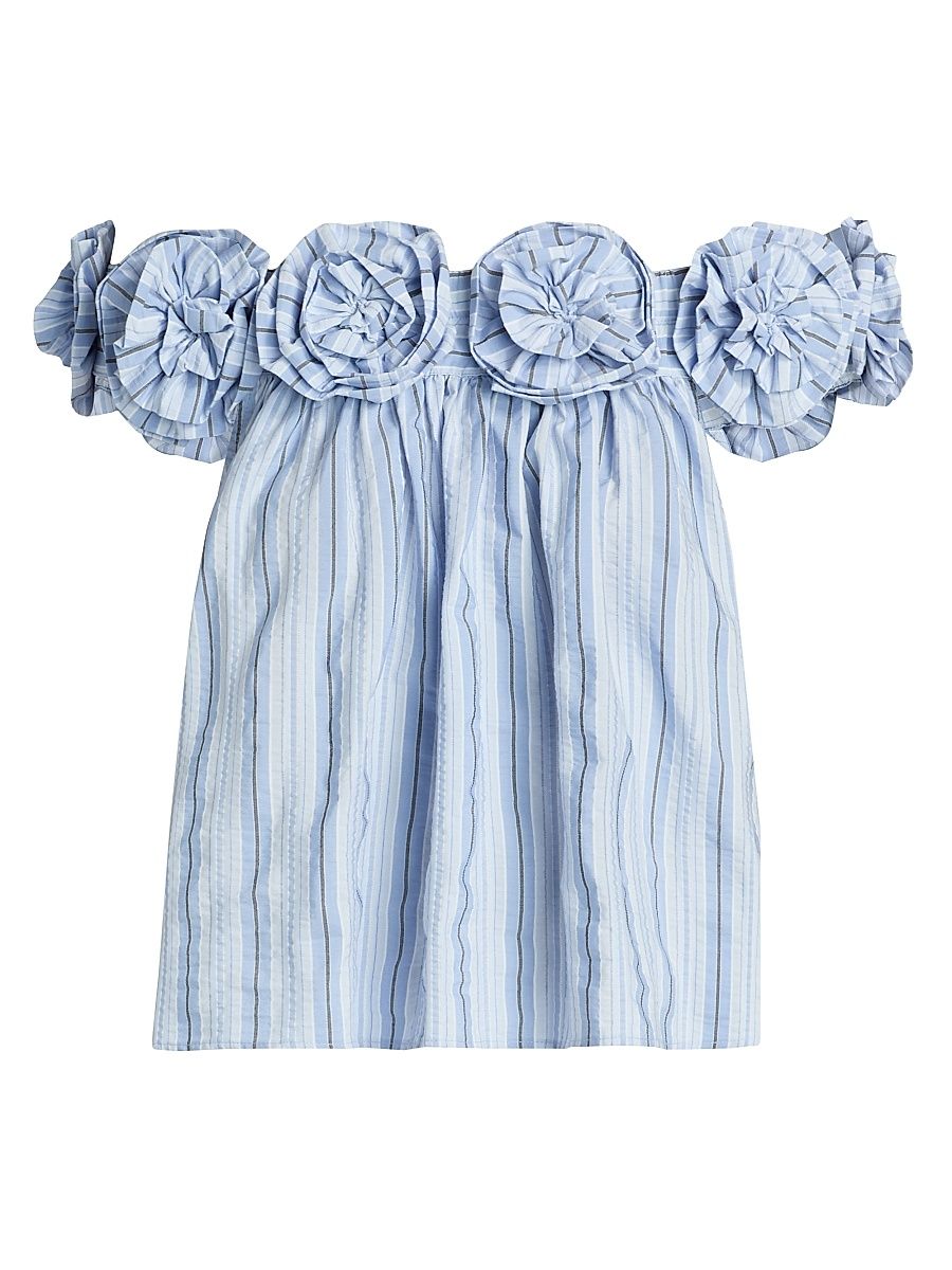 Women's Kelsey Off-The-Shoulder Striped Top - Blue Multi - Size Medium