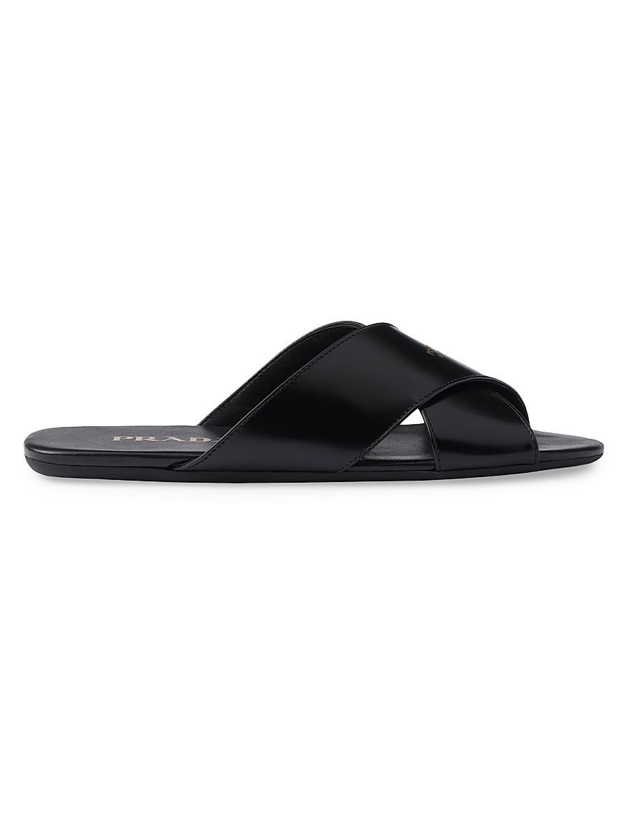 Women's Brushed Leather Slides - Black - Size 10.5