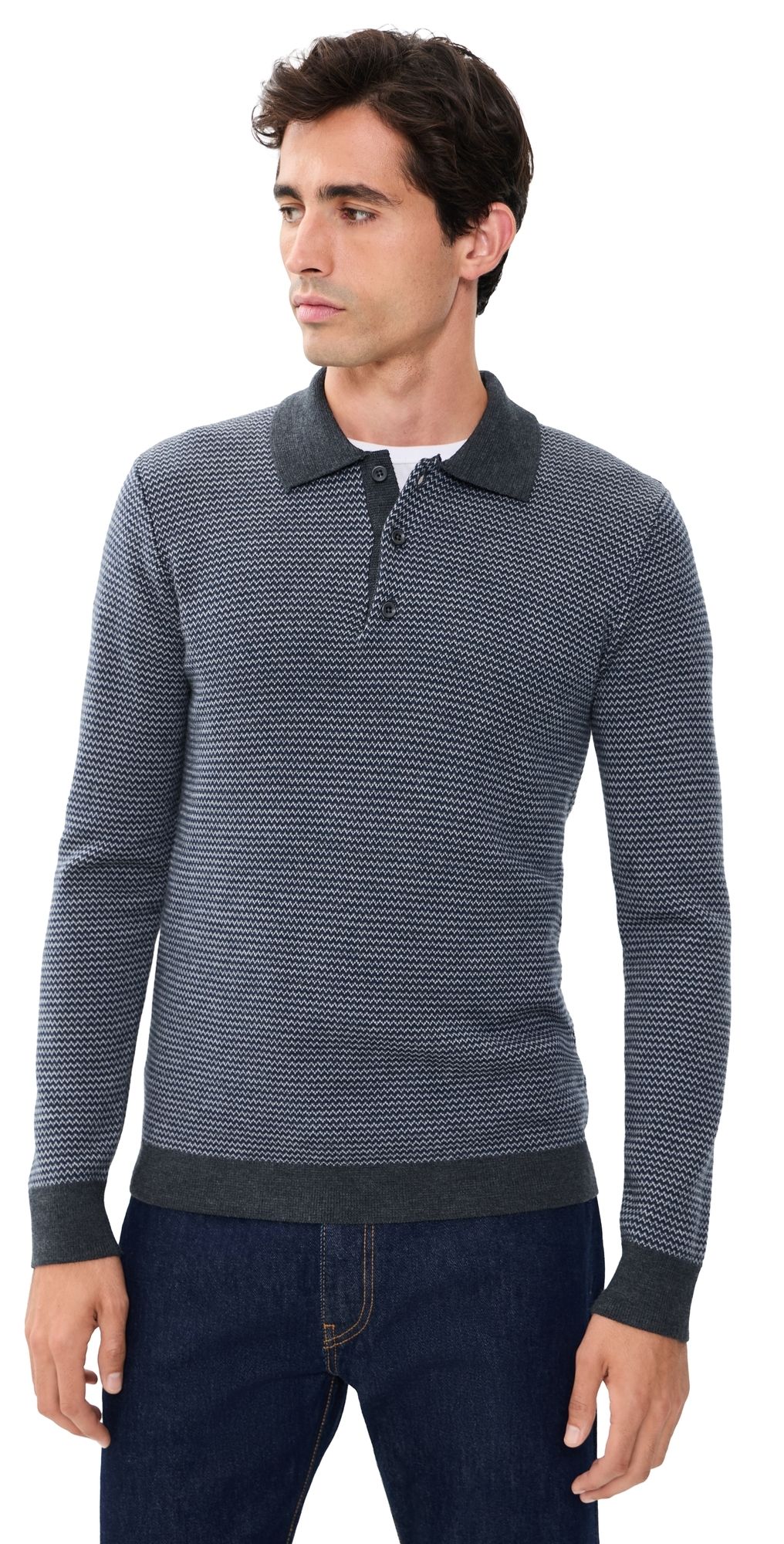 Taylor Stitch The Newton Birdseye Sweater Polo Navy Birdseye 42