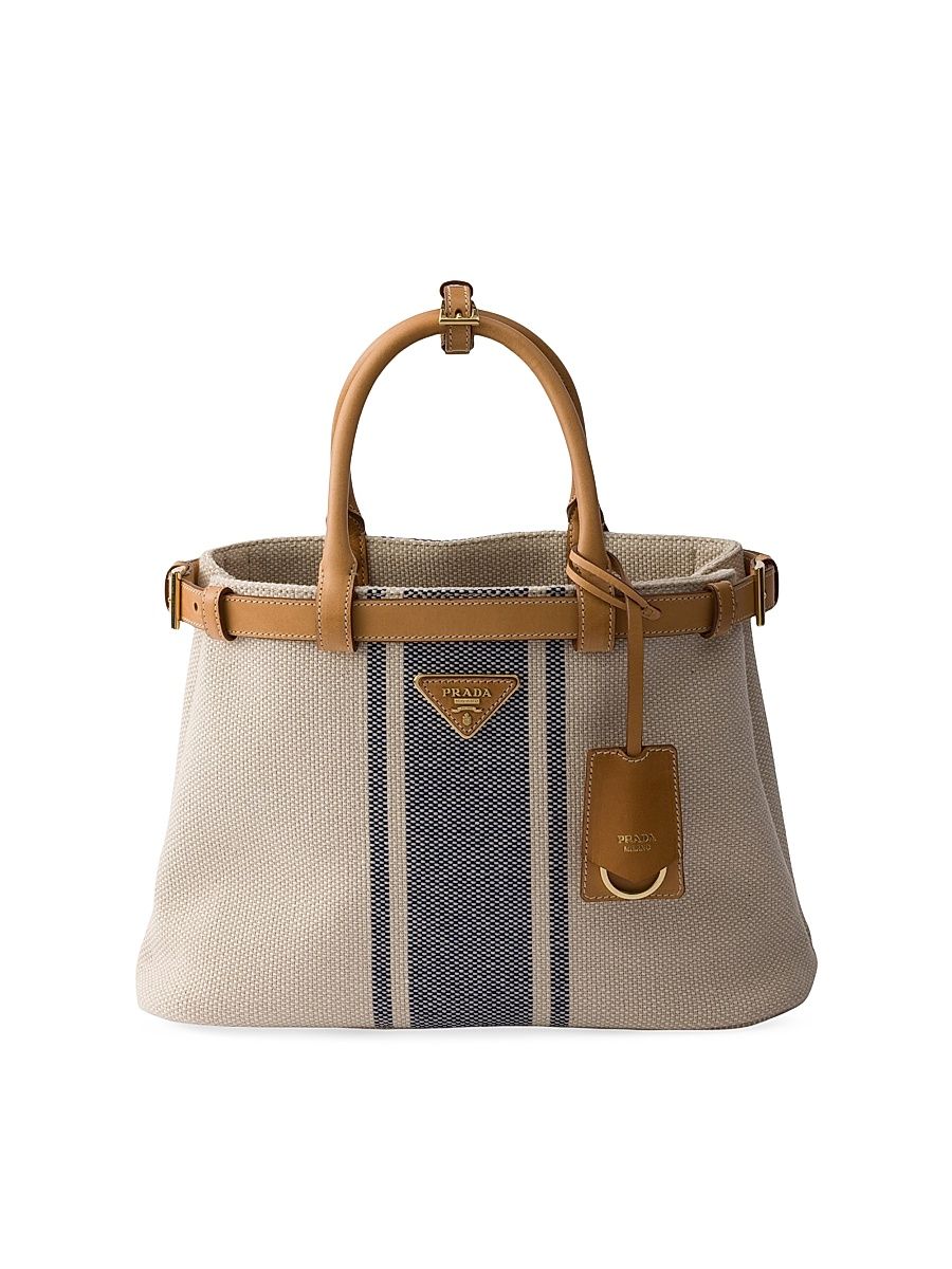 Women's Prada Buckle Small Canvas And Leather Bag - Beige Blue